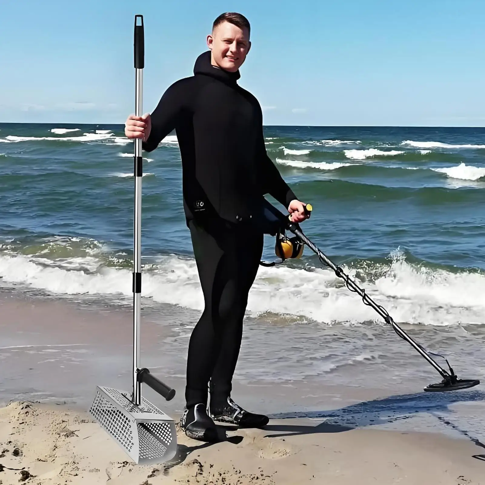 

Sand Scoop Detecting Sand Shovel Long Handle Scooper Stainless Steel Rake Anti-Slip Digging Tool For Hunting Beach Sifting
