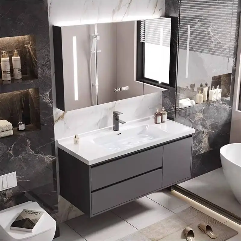 Vertical Light Bathroom Cabinet Modern Wooden Luxury Mirror Storage Bathroom Cabinet Drawers Washing Badezimmerschrank Furniture