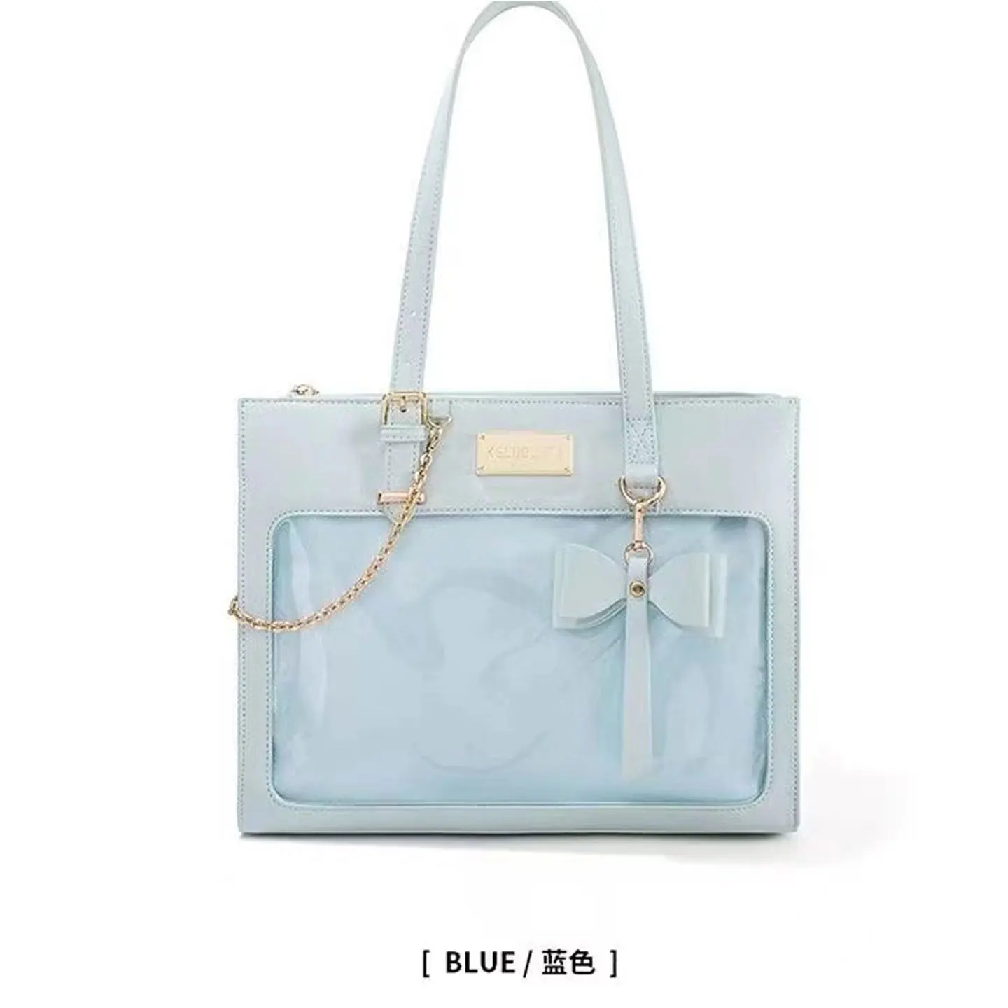 Nova Bolsa Tote de Ombro Grande Capacidade Estilo Japonês 2026 para Meninas, Bolsa Transparente de Anime Doce com Boneca de Mão