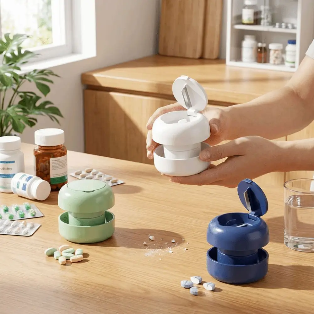 Tablet Cutter 3-in-1 Pill Cutter Box Portable Dust-proof Pill Cutter Stainless Steel Precise Cutting Pill Divider Drug Tablet