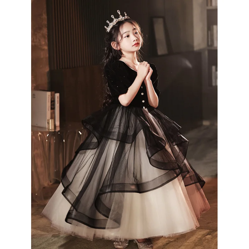 High-end Piano Performance Dress for Girls, Cello Performance Costume for Children, Host Performance Dress, Girl's Birthday Prin