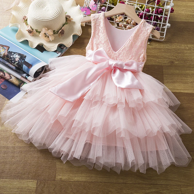 2-6 Years Flower Baby Girl Dress Sleeveless Lace Tutu Birthday Dress V-Backless Dress Christmas Green Gala Party Tulle Dress