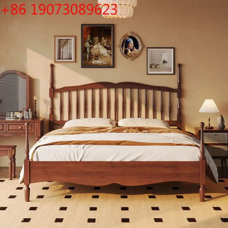 

Ретро-кровать из массива дерева в французском стиле, двуспальная кровать для главной спальни, американская многофункциональная кровать в стиле Виндзор