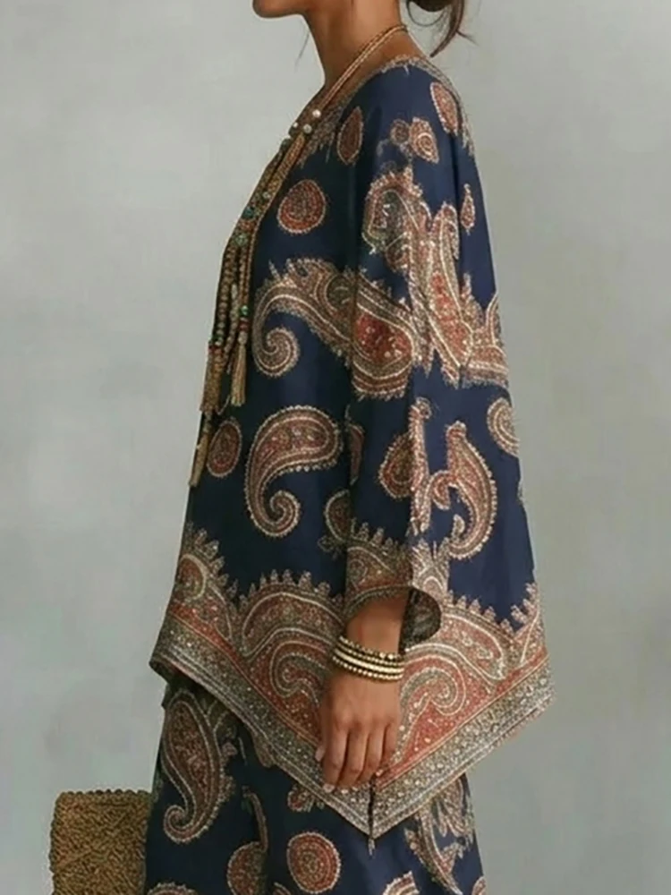 Yeezzi Damen-Bluse im Vintage-Stil, Boho-Stil, Paisley-Druck, Fledermausärmel, passende Oberteile, V-Ausschnitt, lockere, lässige Bluse, Urlaubs- und Strand-Ethno-Shirt – Detail 5
