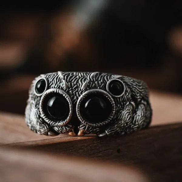 Cute and Fun Style Retro Silver Color A Spider with Four Eyes Ring UNISEXGothic Couple Anniversary Date Jewelry Ring