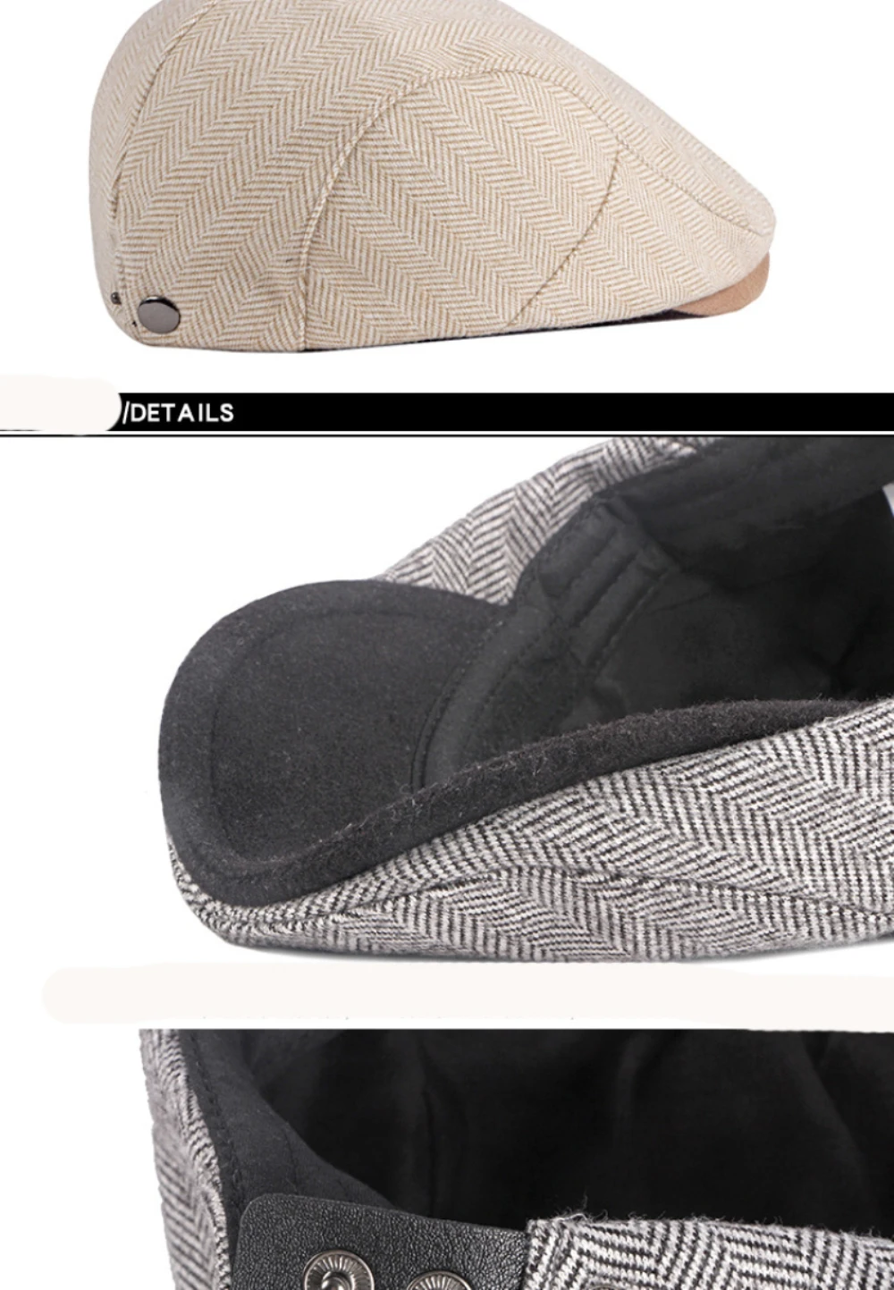 HT3330 Herren- und Damen-Baskenmütze, Vintage-Künstlermütze, gestreift, flache Mütze, neu für Herbst und Winter, verstellbare Baskenmütze – Detail 9