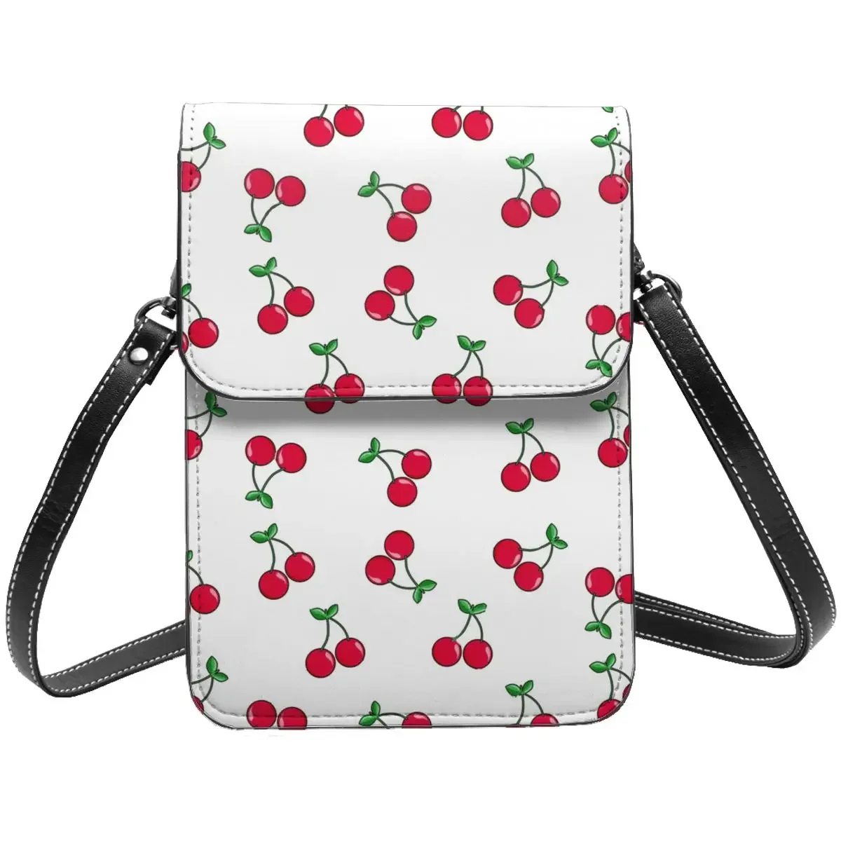 Cherries Shoulder Bag Red Fruit Food Fashion Stylish Mobile Phone Bag Leather Shopping Student Bags