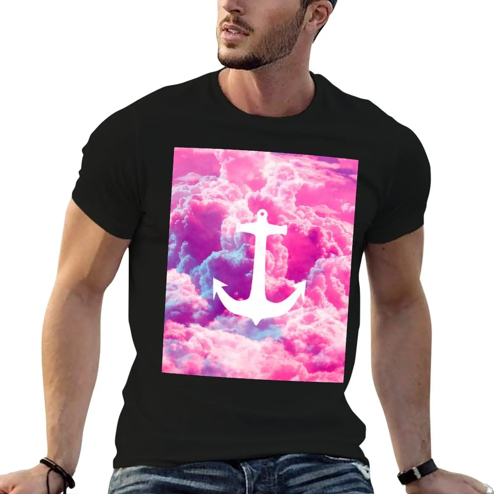 

cotton Nautical man man for Girly shirt Bright Clouds graphic shirts t Anchor Sky Pink t T-Shirt
