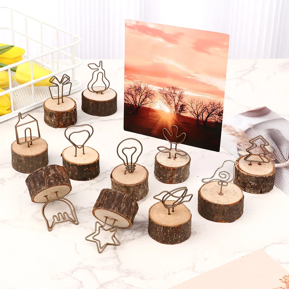 Creative Round Wooden Note Picture Frame Clip Table Number Wedding Photo Holder Photo Clip Memo Name Card Pendant Holder