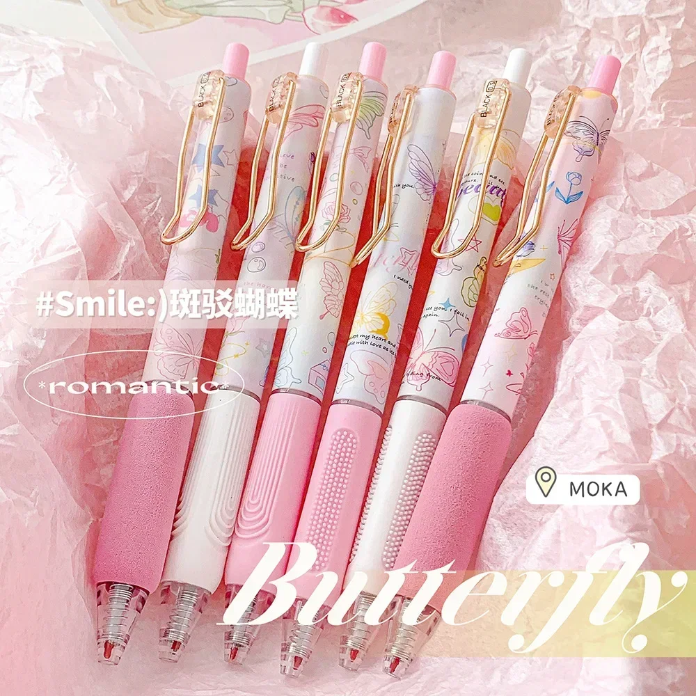 6pc/set Creative Cute Gel Pen Lovely Rose Red Butterfly Stationery Gel Pen for Student Smooth 0.5mm Black Ink Writing Pen School