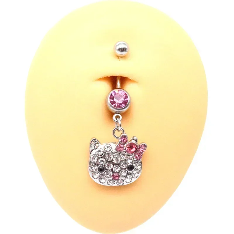 New 1Pcs Trendy Cartoon Stainless Steel Belly Button Ring Belly Piercing Lovely Crystal Cats Navel Rings Body Piercing Jewelry