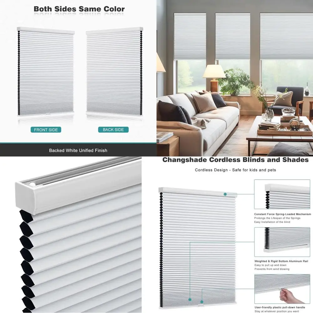 

Белые сотовые абажуры, беспроводное затемнение, 32x72, простая установка для окон и французских дверей