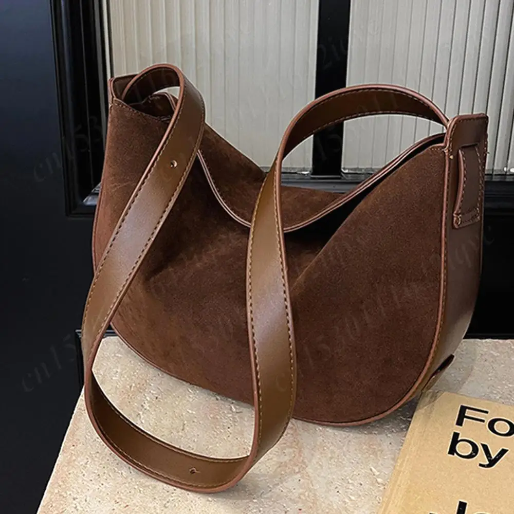 Women Suede Shoulder Bag Solid Underarm Bag Crossbody Bag Crescent Bag Magnetic Closure Handbag Retro Hobo Bag for Work Travel