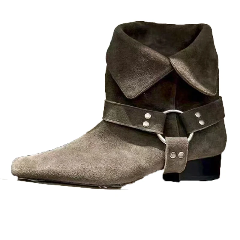 الكاحل الأحذية النسائية موضة منتصف الكعب أحذية جديدة الجلد المدبوغ مصمم أحذية الشتاء امرأة 2025 أشار تو فستان Mujer تشيلسي بوتاس #6