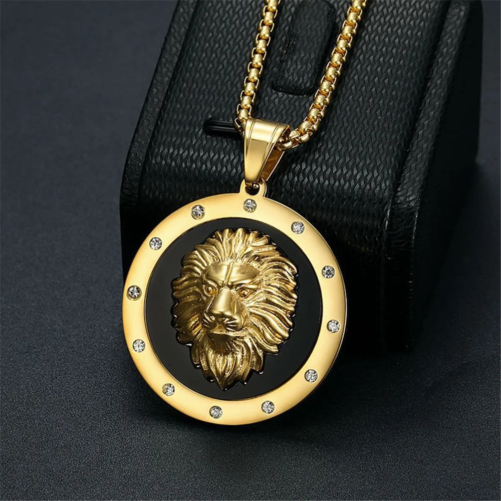 Hip Hop Iced Out Lion Head Pendant & Chains For Men Gold Color Stainless Steel Animal Necklaces Male Bling Jewelry Dropshipping