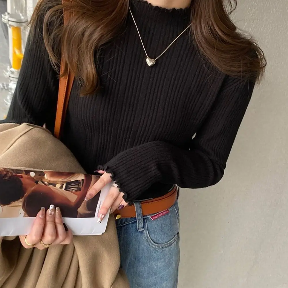 

High Collar Women Thermal Underwear Bottoming Shirt Pullover Long Sleeves Warm Top Thicken Undershirts Autumn Winter Top Women