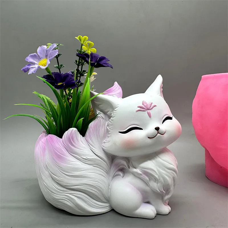 

Силиконовая форма, цветочный горшок лисы с девятью хвостами, украшение для рабочего стола на балконе, маленькая лиса, используемая для изготовления гипсовой смолы, бетона.