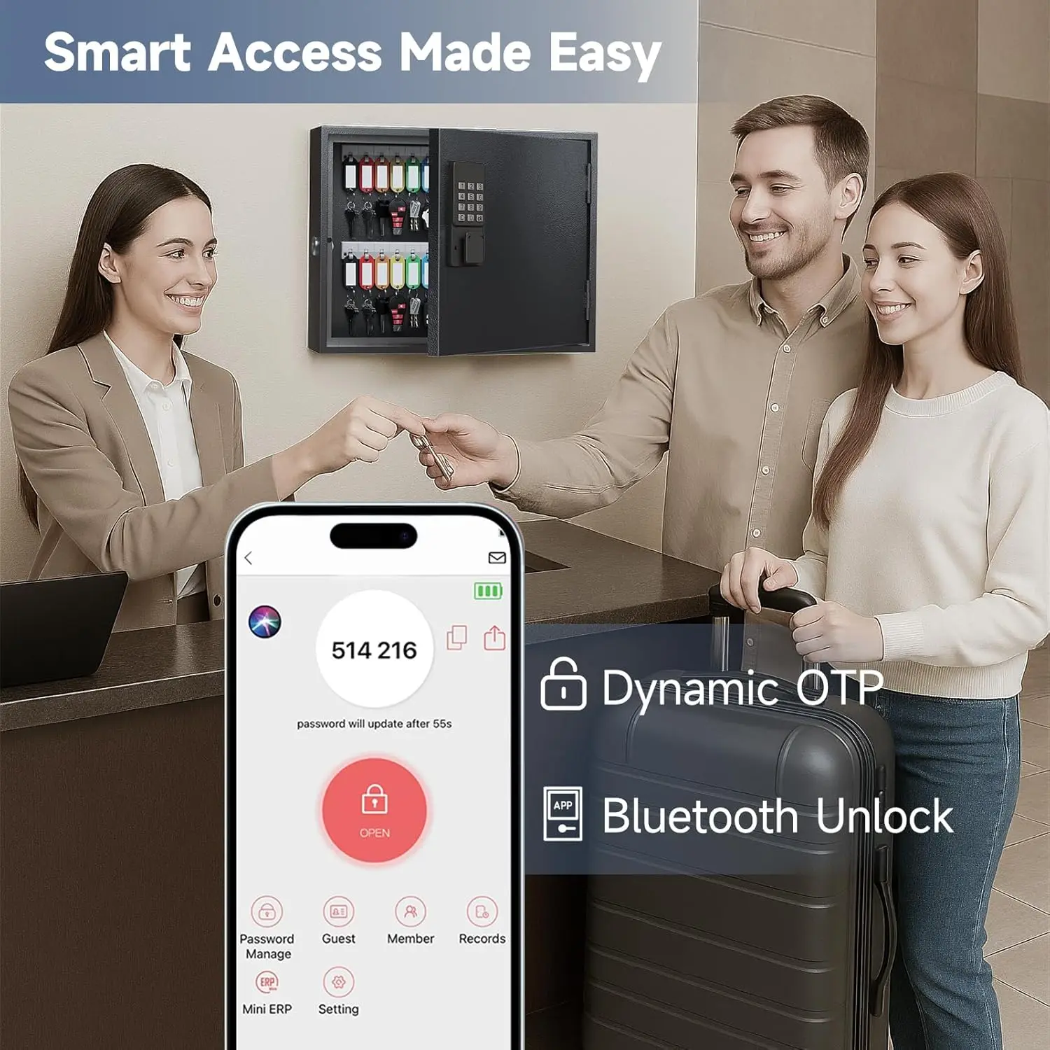 WeHere Smart Key Lock Box,Wall Mounted Key Cabinet with 60 Key Tags,App Control,Steel Key Safe for Office Home Business