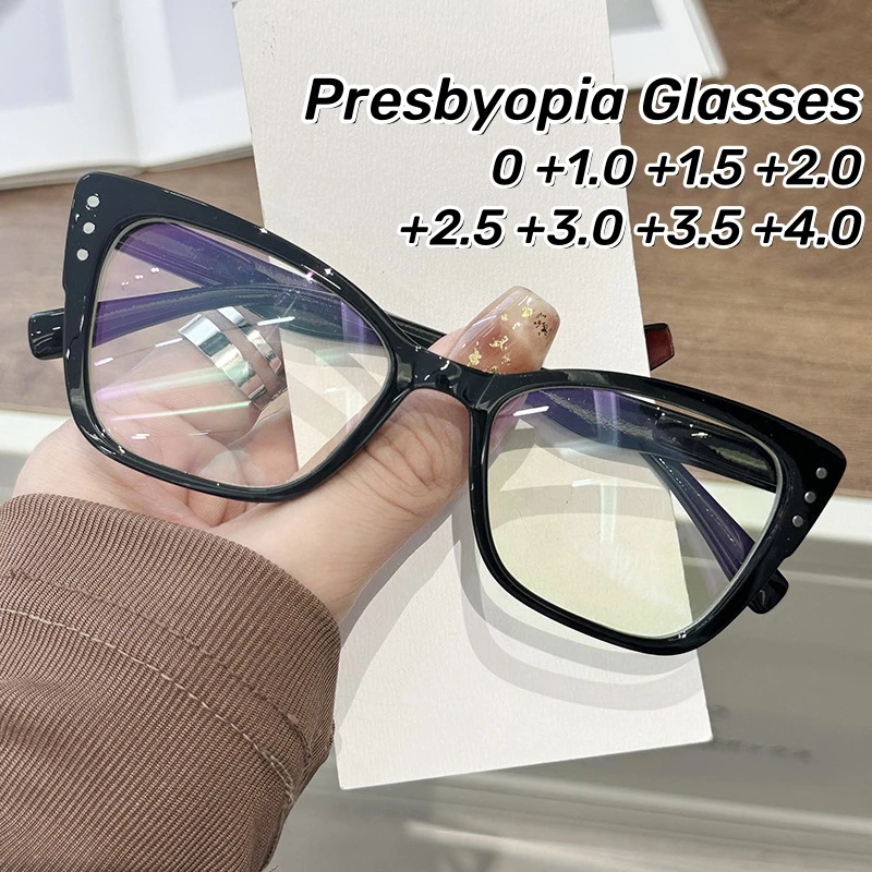 Frauen Trend Presbyopie Brillen Neue Mode Cat Eye Lesebrille Personalisierte Blau Licht Blockieren Augenschutz Gläser