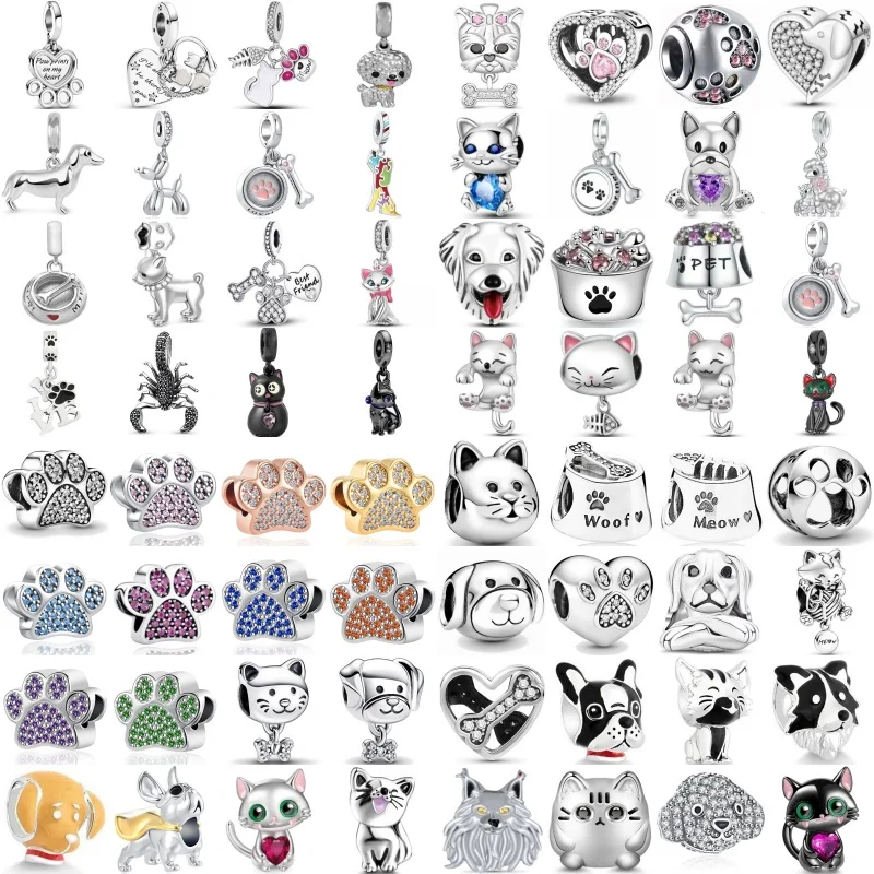 New 925 Silver Plated Cute Dog Charms Cat Bowl Samoye Border Collie Pendant Beads Fit Original Pandora Bracelet Jewelry Clip