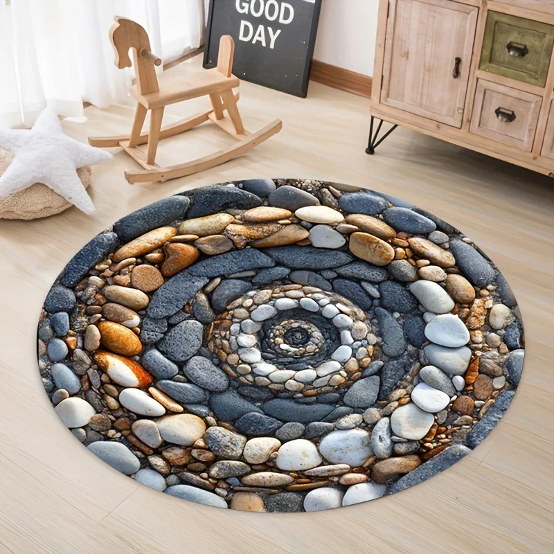 Small Spiral Pebble Round Mat – Machine Washable Indoor Rug for Living Room, Bedroom & Office Decor