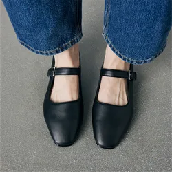 Square Toe Women Flats Retro Single Shoes 2024 New Fashion Mary Janes Lazy Loafers Black Comfortable Walking Flat Shoes