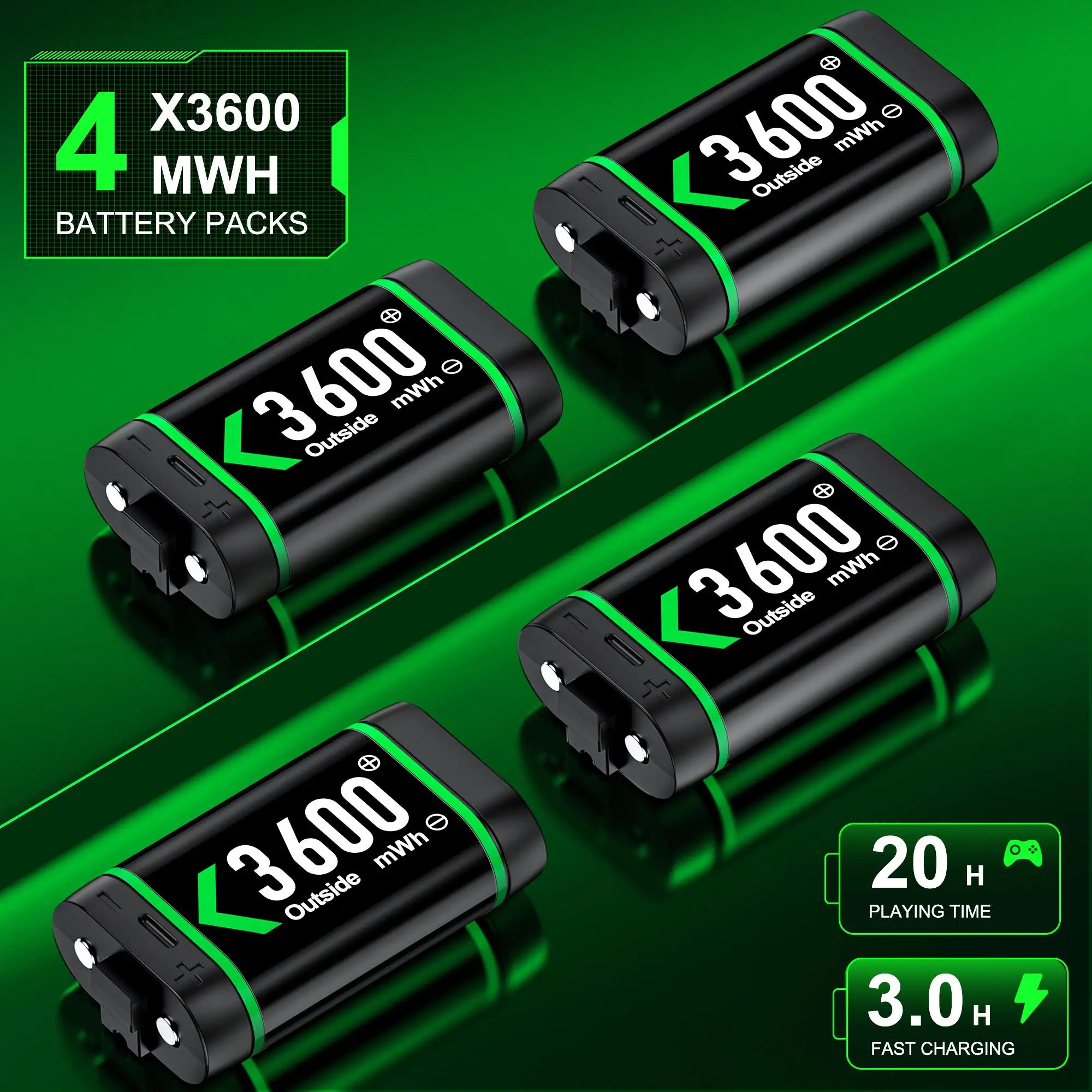 ESYWEN for Xbox One Controller Battery Charger Station with 4x3600mWh USB Rechargeable Packs – Compatible