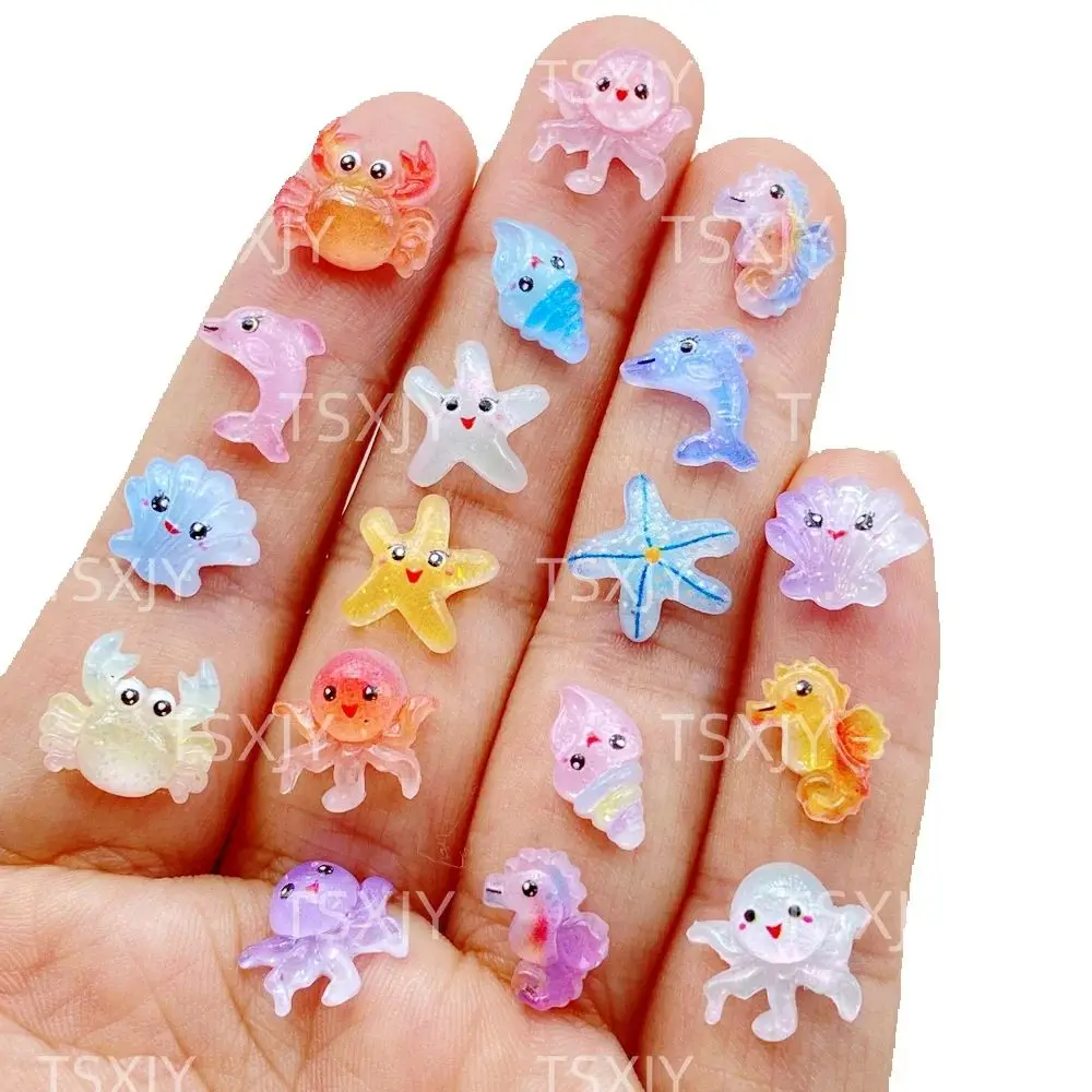 50Pcs New Nail Art Mini Cartoon Ocean: Dolphins, Crabs, Starfish, Shells Charms Rhinestones DIY Craft For Nail 3D Decorations