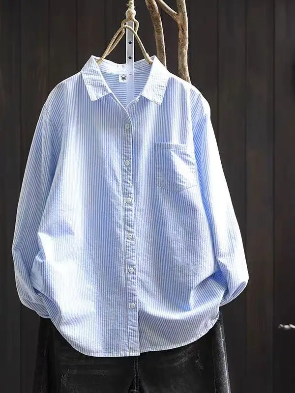 Suelto Casual ey rayas largo Sve mujer irt tamaño grande único ket ropa interior capa Base artística Sle otoño nuevo
