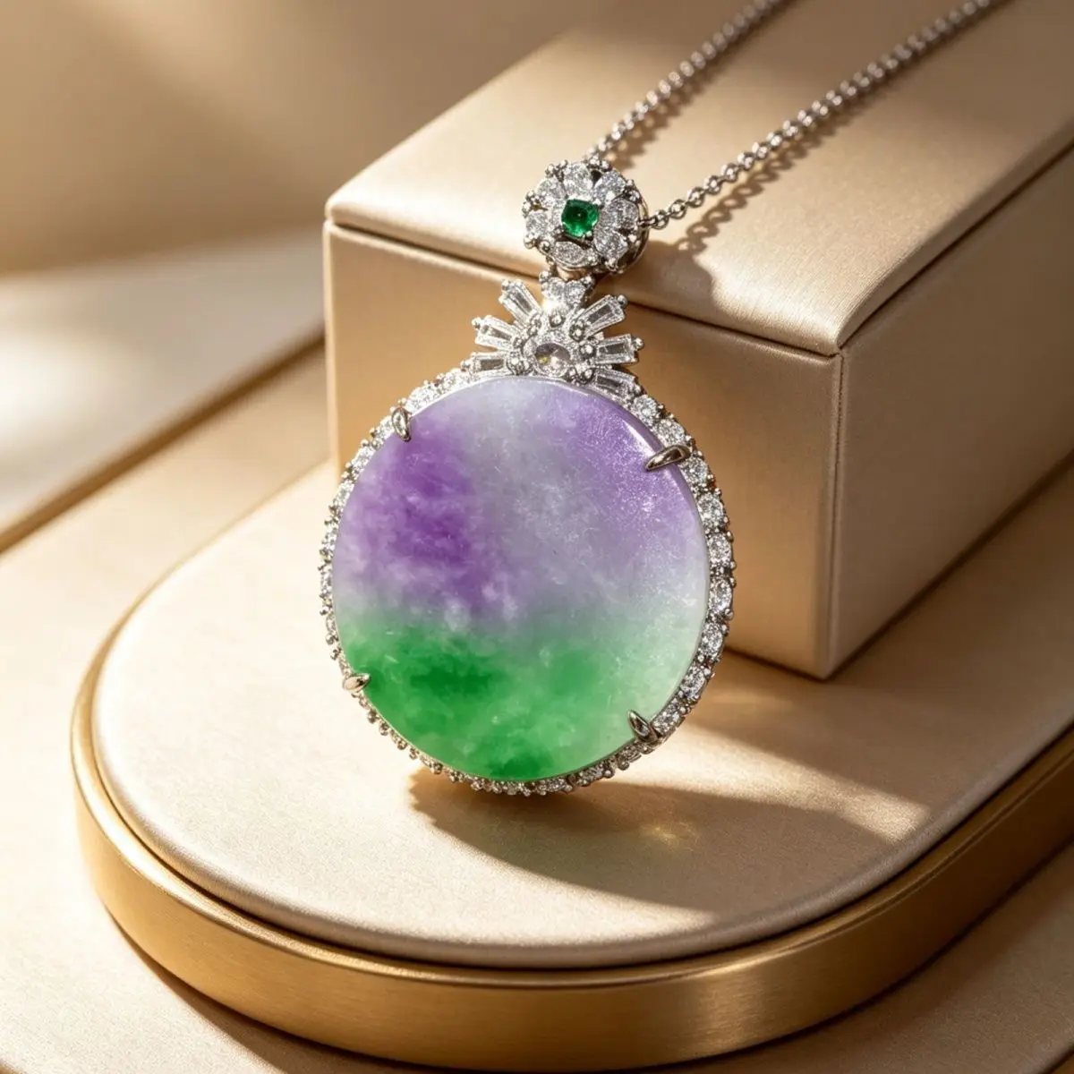 

Perfect jadeite high-ice Seiko violet pendant jade inlaid exquisite box Wenwan safety jewelry chain