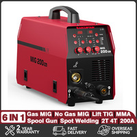ARCCAPTAIN 6 in 1 Aluminum MIG Welding Machine 200A 220V Flux Core MIG Gas MIG Lift TIG Stick Spool Gun Spot Welder Synergy Tool