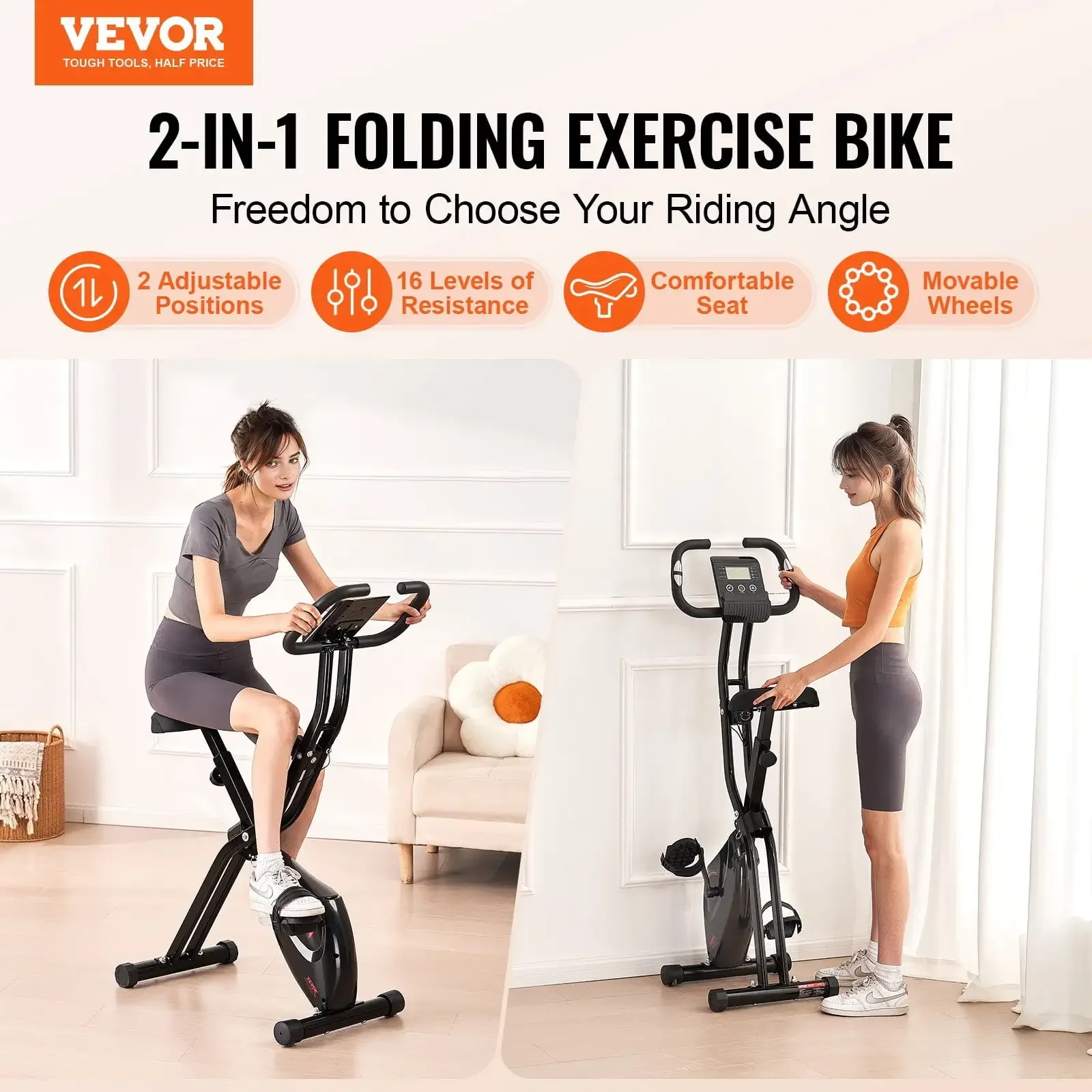 Folding Exercise Bike Fitness Stationary Bike Upright Indoor Cycling Bike