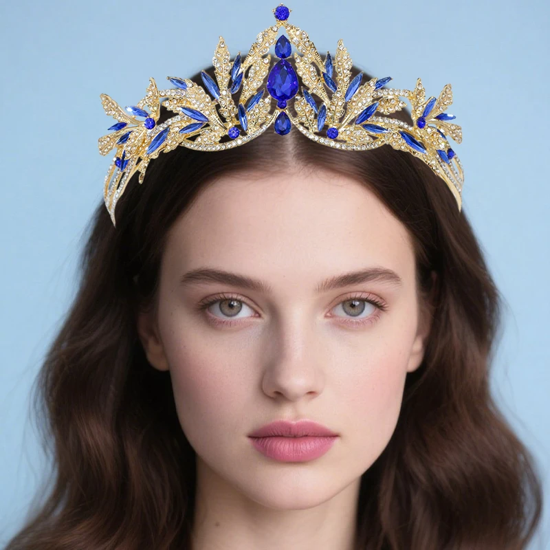 

1PCS Crystal Exquisite Leaves Floral Crown Rhinestone Princess Pageant Diadem Wedding Hair Accessories Tiaras Jewelry
