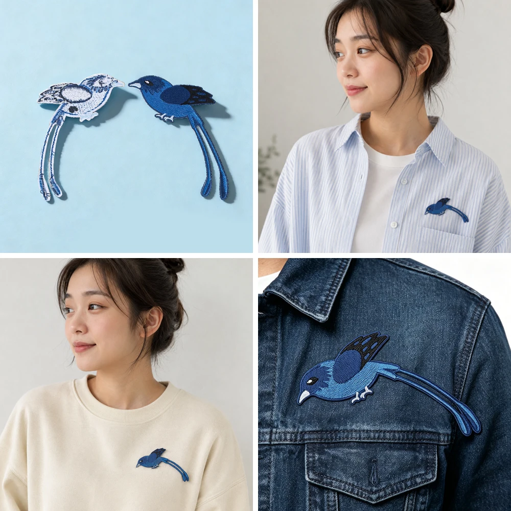 Blauer Elster-Vogel Bestickter Aufbügel-Patch Tier-Applikation für Kleidung Jeans Jacken DIY-Dekoration – Detail 1