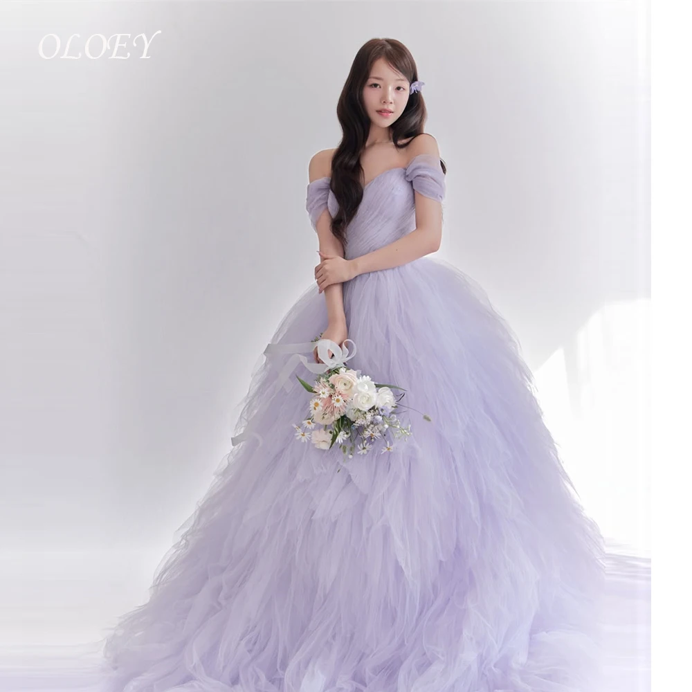 

OLOEY Fairy Lavender Tulle Evening Dresses Korea Wedding Photo shoot Tiered Princess Formal Party Dress Customzied Corset
