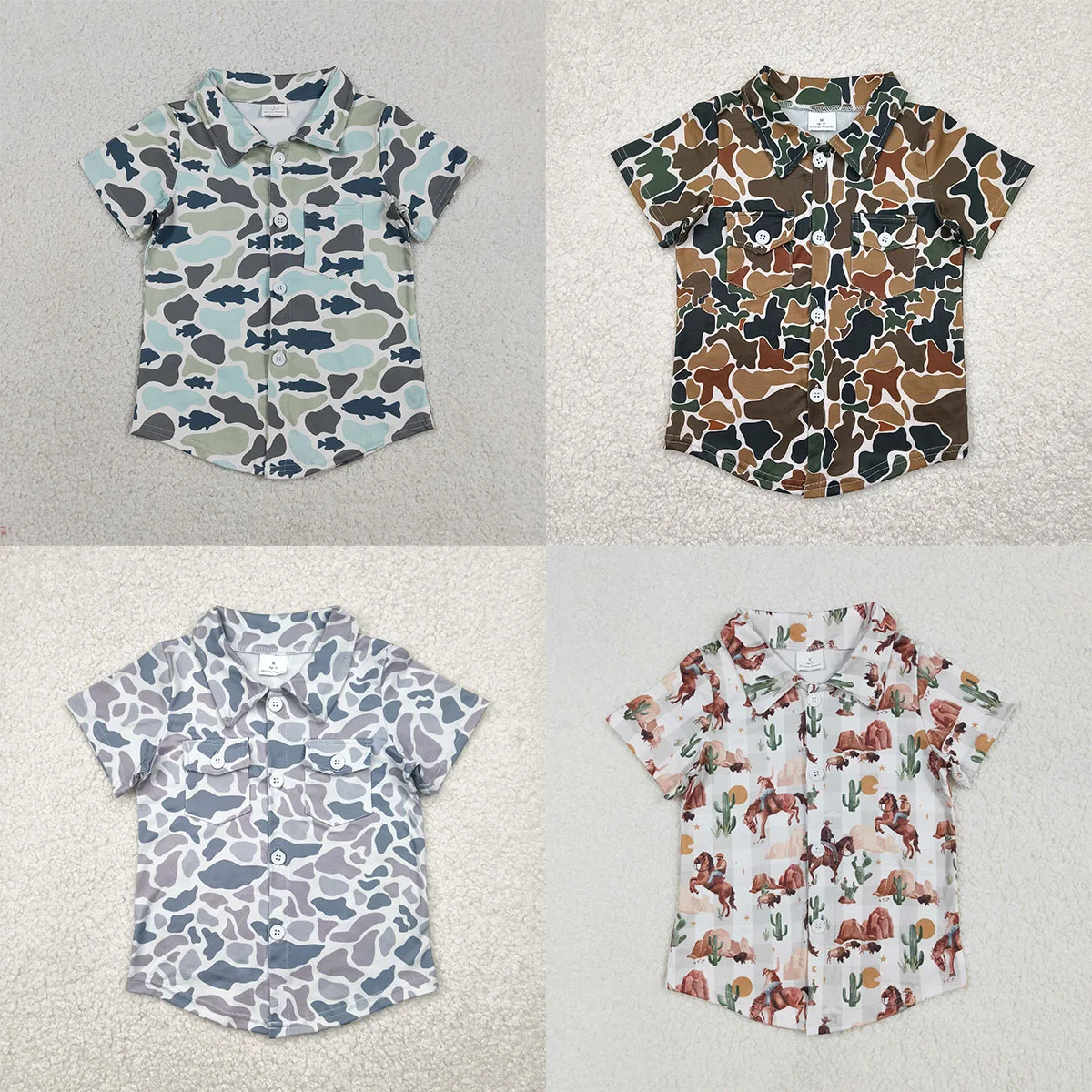 Baby Boys Southern Camo Fishes Hunting Button Pocket Shirts Top Kids Clothing Children Clothes Infant Toddler Cardigan Wholesale