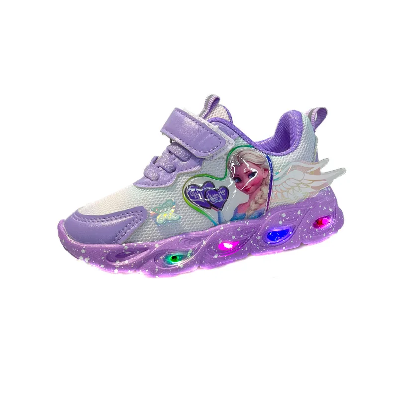 2024 New Disney Breathable Mesh Cloth Casual Sports Children's Shoes Purple Pink Soft Soled Elsa Princess Comfortable Cartoon To