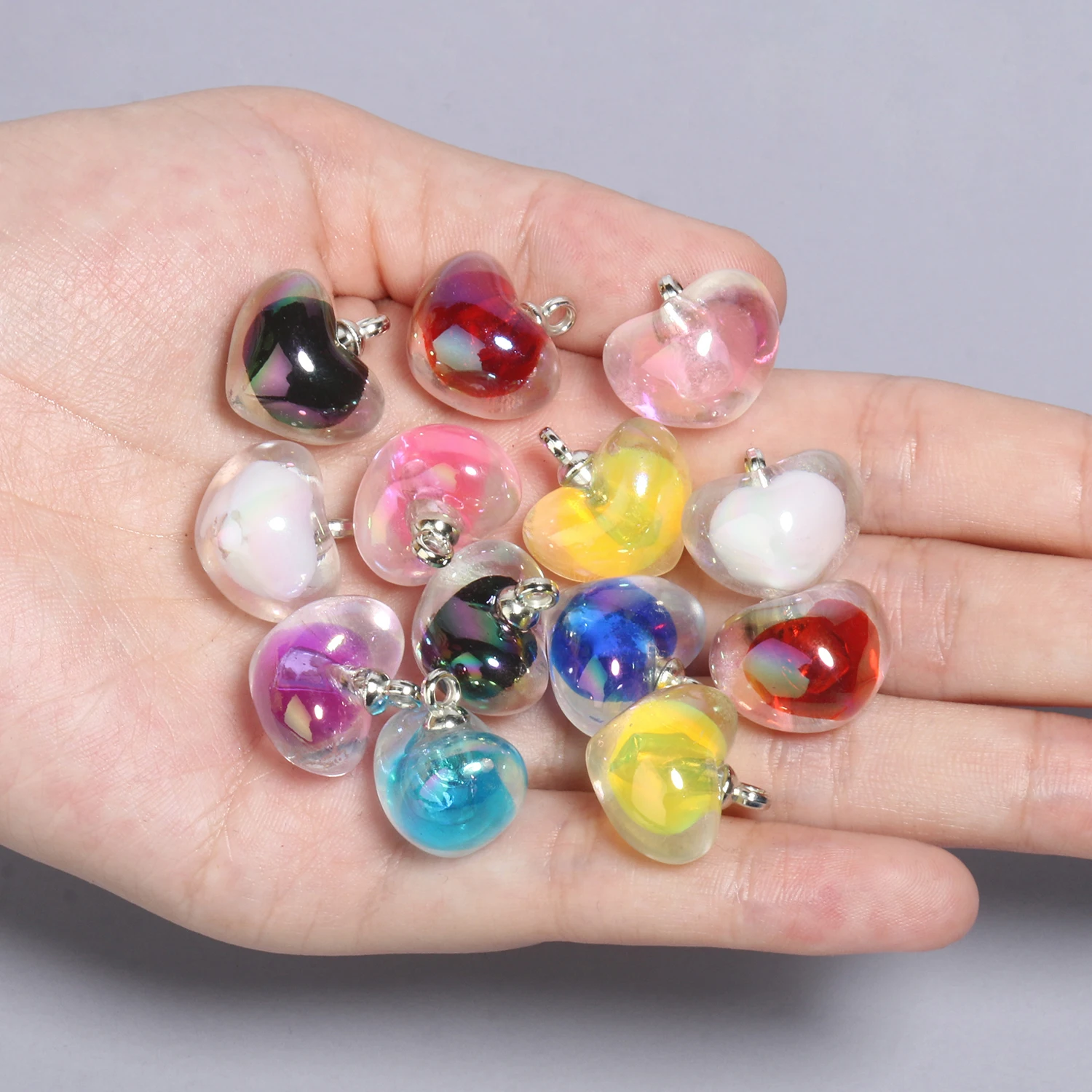 10pcs 19x18mm AB Color Acrylic Charms Love Heart Charms Pendant for Jewelry Making Diy Keychain Bracelets Necklaces Accessories