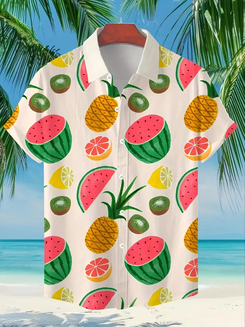 

New Fruit Watermelon Graphic Hawaiian Shirt Men Women Summer Street Short Sleeves 3d Printed Fruits Button Shirts Men Clothes