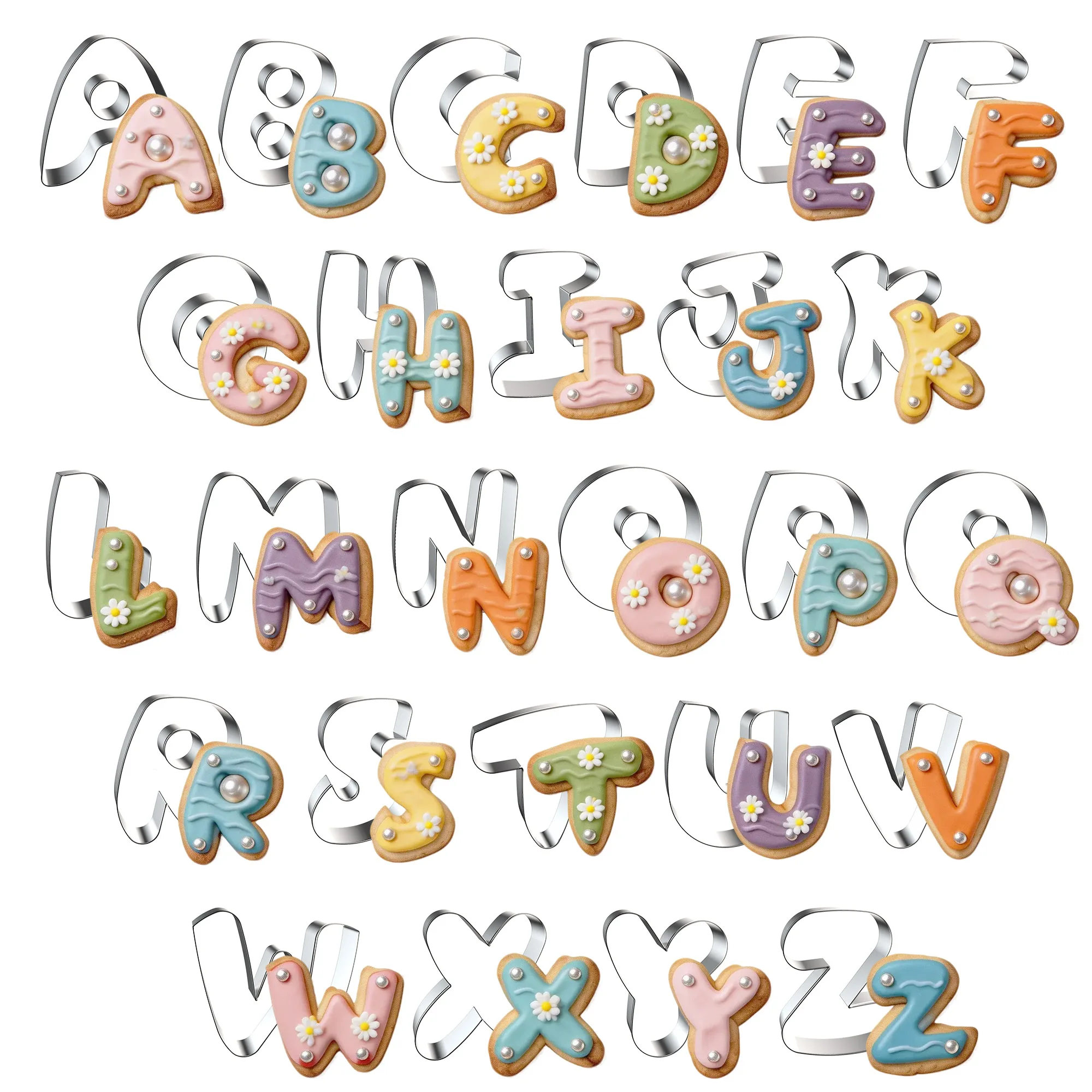 Letter Cookie Cutters Shapes 2/3 Inch - 26 Pcs Stainless Steel Alphabet Letter Cookie Cutter Set Fondant Biscuit Fruit Dough Mol