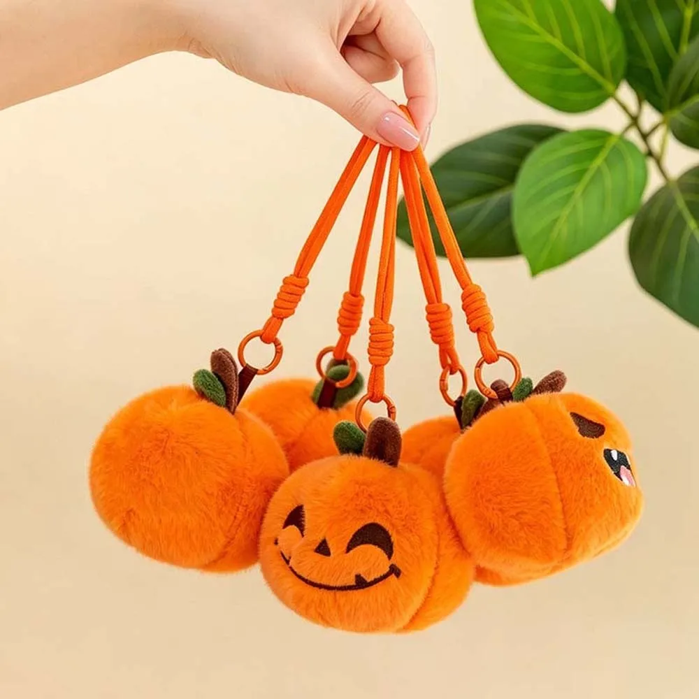 Soft Fabric Pumpkin Key Chain Lightweight Vibrant Color Funny Expression Comfortable Texture Compact Size