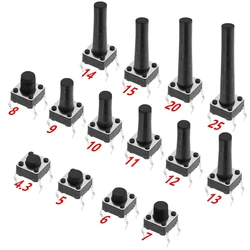 20PCS 6x6 Push Button Switch DIP 6X6X4.3 Light Touch Switch 6*6*4.3/5/6/7/8/9/10/11/12/13MM The Power Switch 4Pins For Arduino