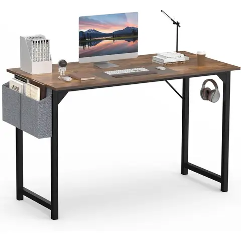 Mesa de escritório para computador, 48 espaços, escrita, trabalho, estudo, madeira, mesa moderna com bolsa de armazenamento e gancho para fone de ouvido, quarto simples para 2 por