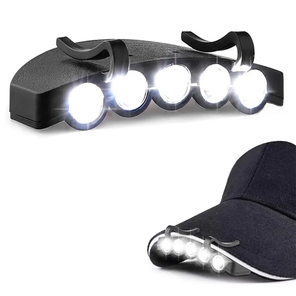 Hat Clip Light 5 Led Headlamps Cap Lights Clip On Hat Headlight Night Fishing Light With Battery For Hiking Fishing Dropshipping