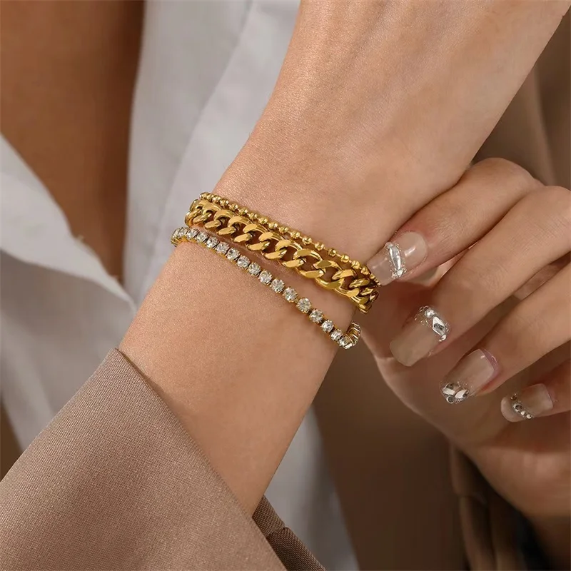 EILIECK 316L Stainless Steel Cubic Zircon Charm Bracelet For Women Trendy Gold Color Wrist Chain Waterproof Jewelry Holiday Gift