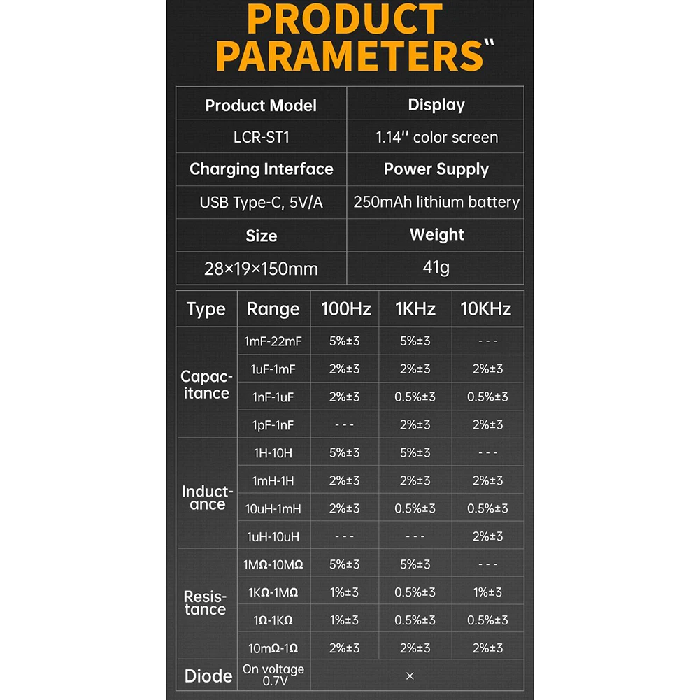 For FNIRSI LCR-ST1 Smarts Tweezers LCR SMD、ESR Tester Resistance Capacitance Inductance On-off Diode Test Multimeter Tool