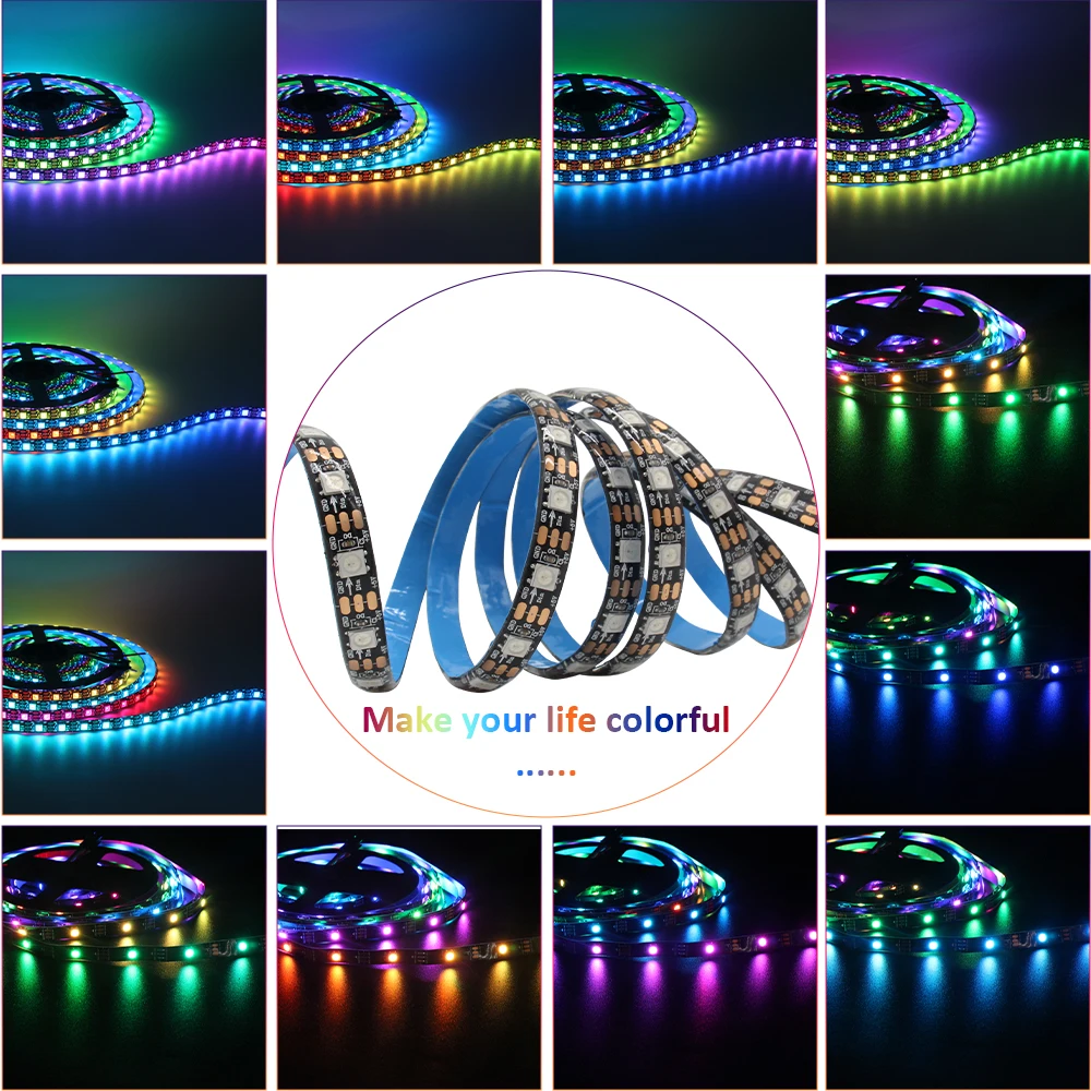 5050 rgb tira conduzida endereçável dc 5v 3pin ws2812b ic 60 leds/m 30 leds/m ip30 ip65 lâmpada à prova dip65 água luz fita chip led 5m digital