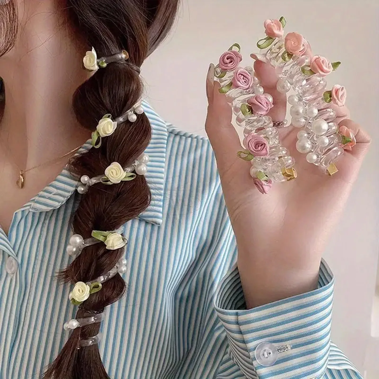 Attaches élastiques pour cheveux en fil de téléphone pour femmes et filles, bandes de cheveux à fleurs, bobine en spirale, bande de caoutchouc, queue de cheval, ULde tête, accessoires pour cheveux, 3 pièces