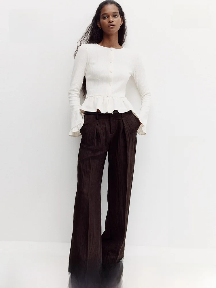 

Summer New Women's Pleated West Pants 1322843 H&M Polyester 57% Viscose 35% Nylon 8% Formal Trousers Ladies Premium Fashion