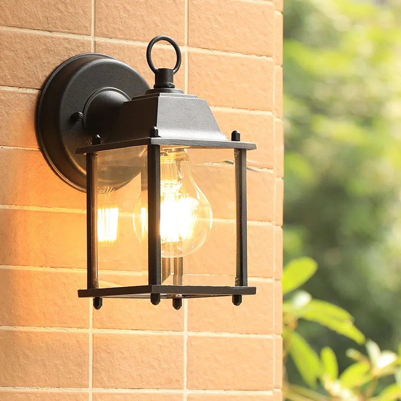 Modern Square Black Outdoor Garden Lamp Waterproof E27 Mini Hotel Country Villa Wall Light Aluminum Base For Sunshine Room